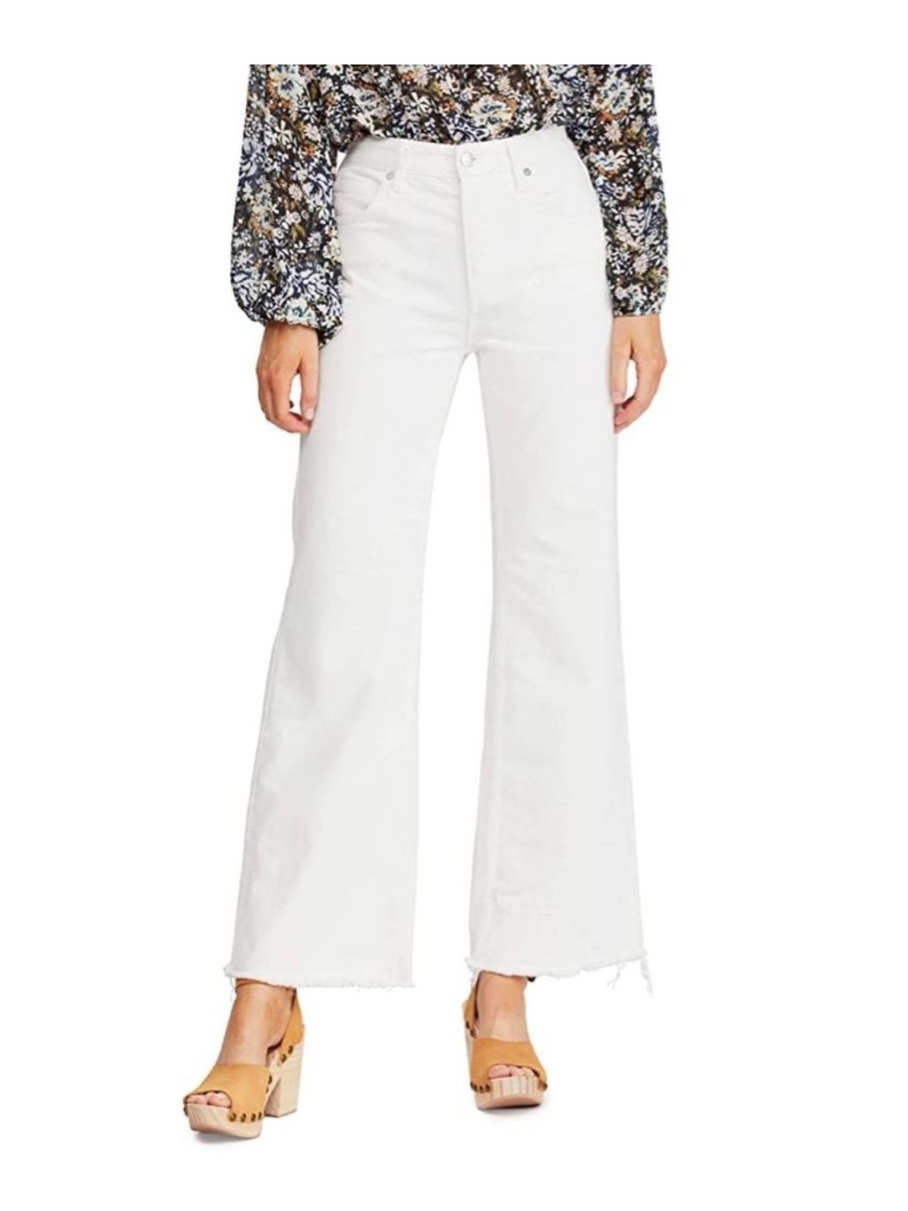 Free People We The Free White Wide-Leg Button-Fly Jeans Size 27